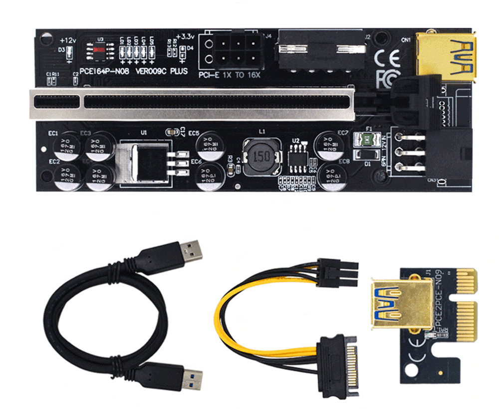 Адаптер - райзер USB3.0 PCI-E 1X на 16X, универсальный (ver.009C PLUS) 556152 - фото 1 - id-p225060106