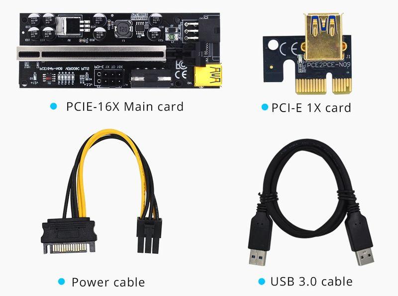 Адаптер - райзер USB3.0 PCI-E 1X на 16X, универсальный (ver.009C PLUS) 556152 - фото 7 - id-p225060106