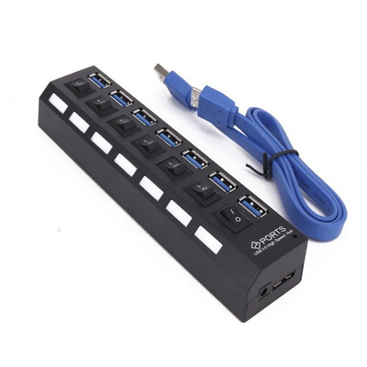 Хаб - концентратор USB3.0 - 7х USB3.0, вертикальный, с кнопками, черный 555679 - фото 1 - id-p225060109