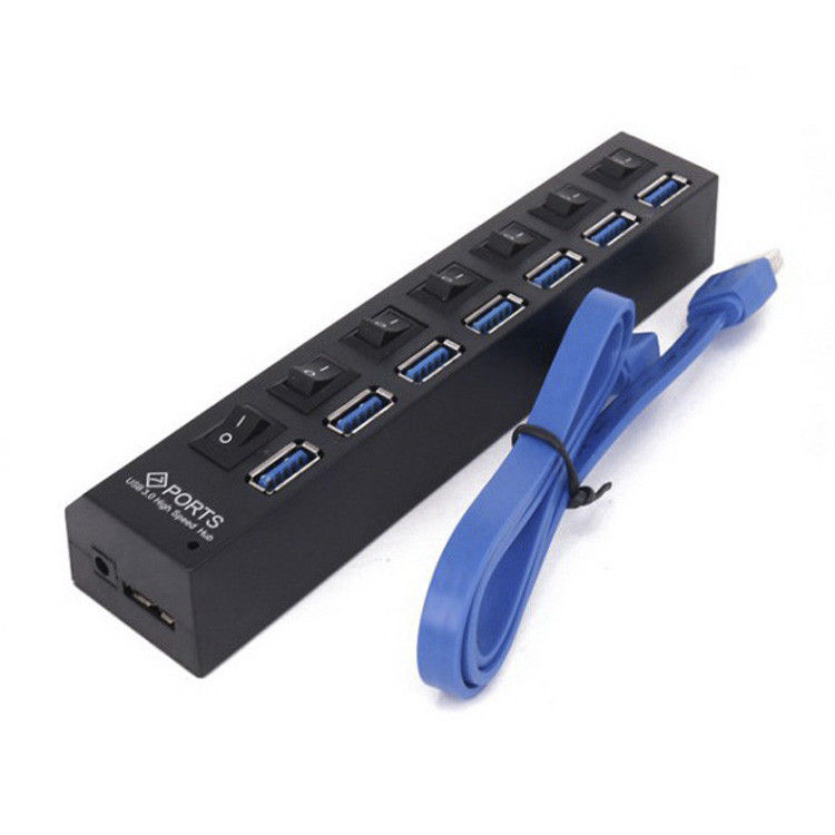 Хаб - концентратор USB3.0 - 7х USB3.0, вертикальный, с кнопками, черный 555679 - фото 2 - id-p225060109