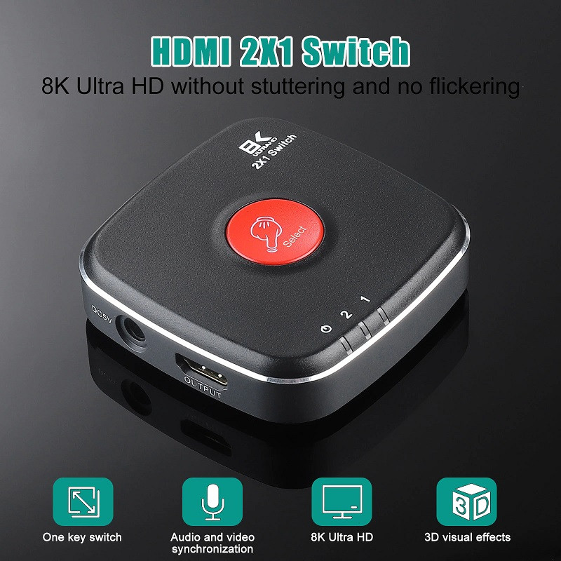 Адаптер - переключатель - свитч 2×1 HDMI2.1, 8K 60Hz / 4K 120Hz, активный, черный 556155 - фото 4 - id-p225060158
