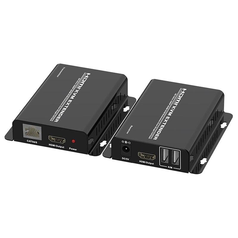 Адаптер - KVM-удлинитель HDMI по витой паре RJ45 UTP (LAN) до 60 метров, FullHD 1080p, комплект, черный 556211 - фото 1 - id-p225060172