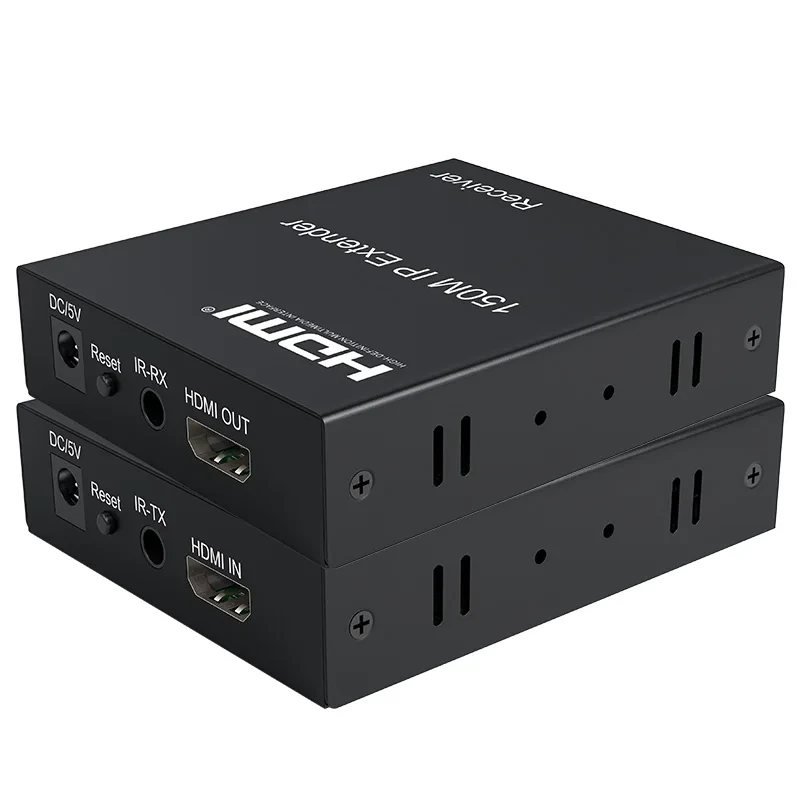 Удлинитель сигнала HDMI по витой паре RJ45 (LAN) до 150 метров, активный, FullHD 1080p, комплект, черный - фото 2 - id-p225060176