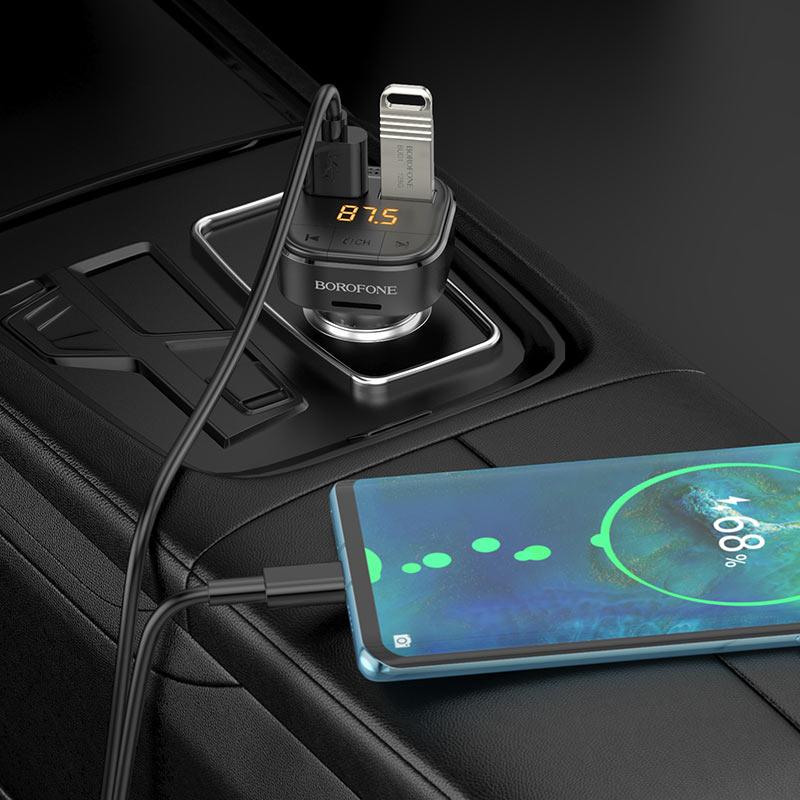Автомобильный Bluetooth FM-проигрыватель - MP3 плеер BOROFONE BC43, 1А, 2 USB, картридер TF, черный 556403 - фото 5 - id-p225059428