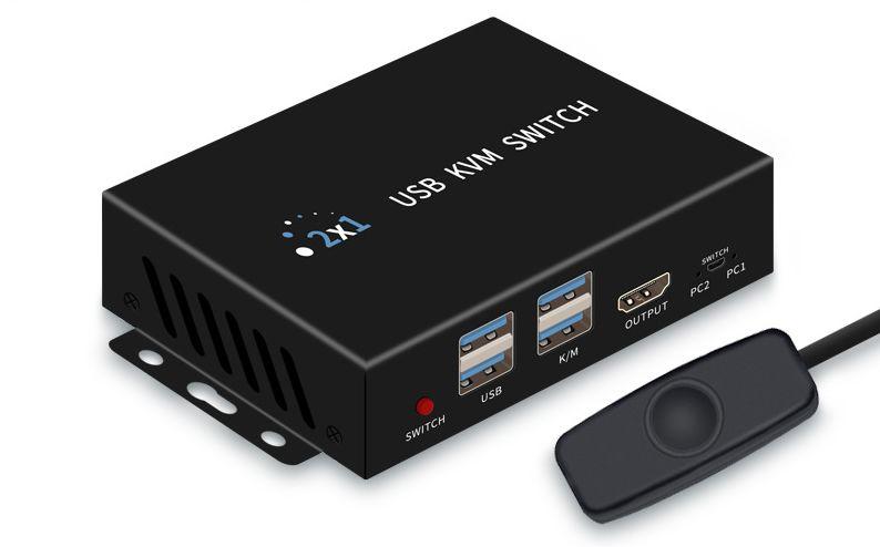 Адаптер - 2-х портовый KVM-переключатель HDMI 4K USB3.0, переключение горячими клавишами клавиатуры, черный - фото 1 - id-p225060185