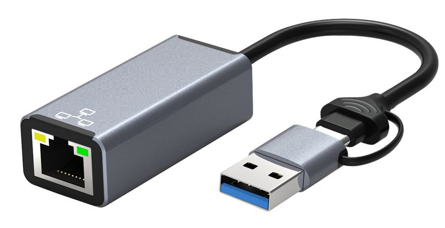 Адаптер - переходник USB Type-C / USB Type-A - RJ45 (LAN) до 1000 Мбит/с, серый 556750 - фото 1 - id-p225060198