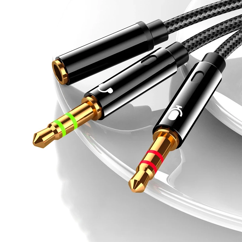 Кабель - соединитель jack 3.5mm (AUX) и jack 3.5mm (MIC) на jack 3.5mm (AUX+MIC), папа-мама, 0,25 метра, - фото 2 - id-p225060212