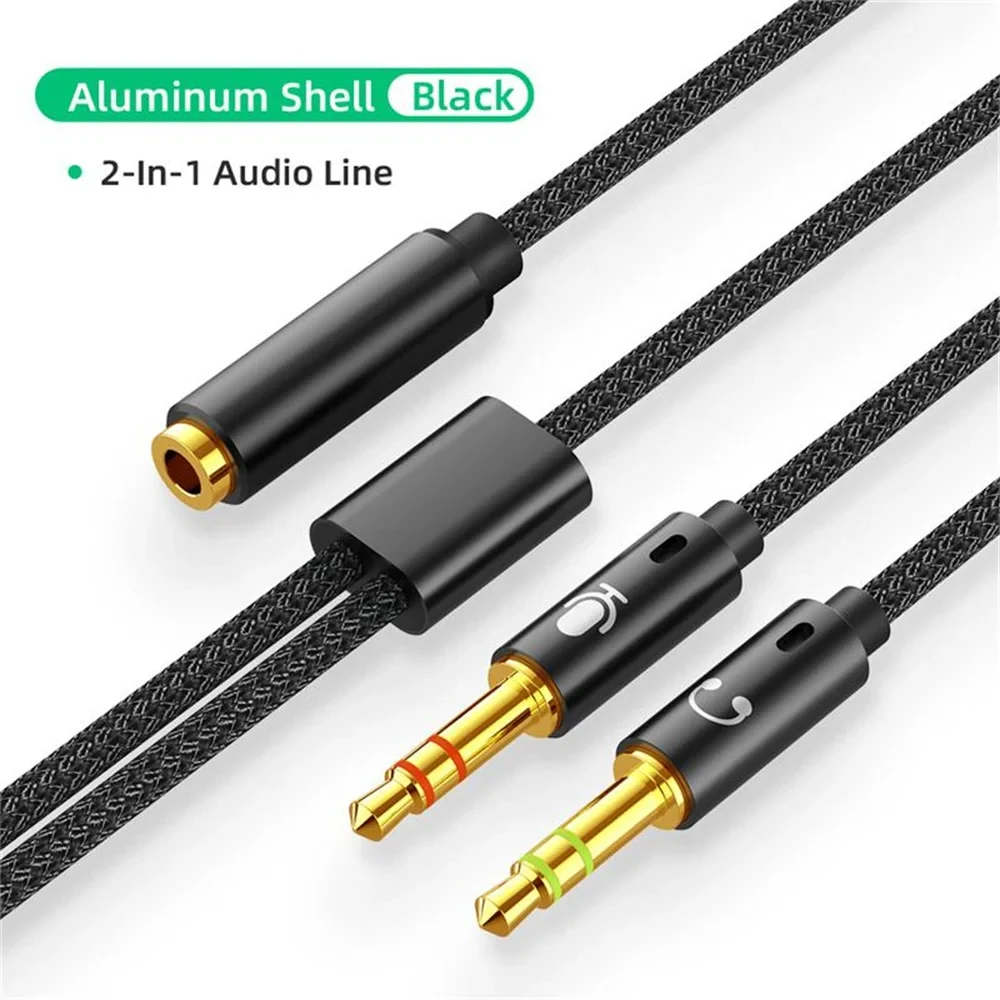 Кабель - соединитель jack 3.5mm (AUX) и jack 3.5mm (MIC) на jack 3.5mm (AUX+MIC), папа-мама, 1 метр, черный - фото 3 - id-p225060213