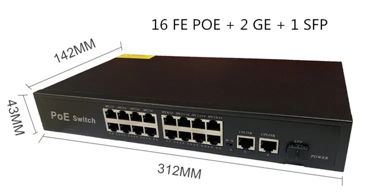 Сетевой хаб LAN - коммутатор POE - свитч-разветвитель на 16+2 RJ45 порта + SFP порт, 10/100/1000 Мбит/с, - фото 2 - id-p225060222