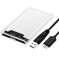 Внешний корпус - бокс SATA - MiniUSB - USB3.0 для жесткого диска SSD/HDD 2.5 , прозрачный 555630