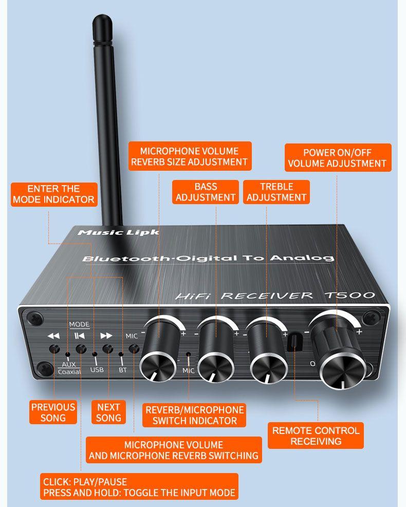 Караоке-приставка - аудио-преобразователь T500 Hi-Fi Coaxial на jack 3.5mm (AUX) / RCA - ресивер Bluetooth - фото 2 - id-p225060247