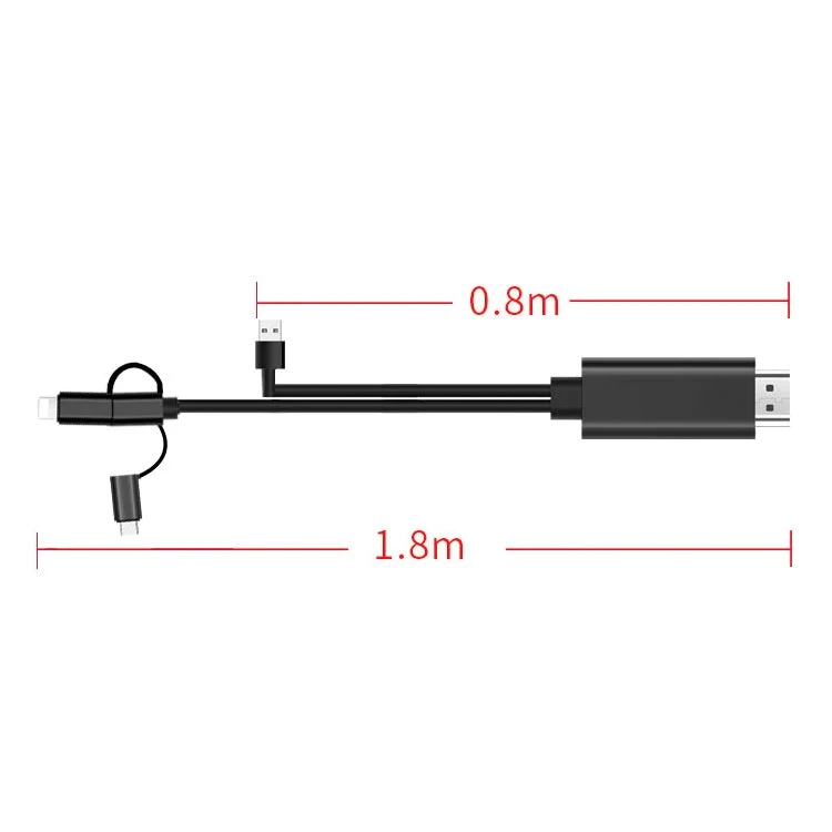 Кабель HDMI - MicroUSB - USB3.1 Type-C - Lightning для подключения смартфона к телевизору, 1,8 метра, черный - фото 5 - id-p225060253