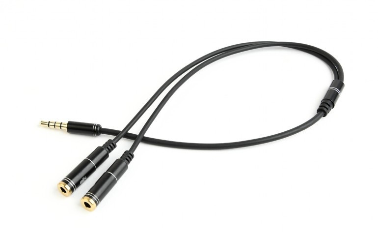 Кабель - разветвитель jack 3.5mm (AUX) на jack 3.5mm (AUX) - jack 3.5mm (MIC), папа-мама, 0,4 метра, черный - фото 2 - id-p225060273