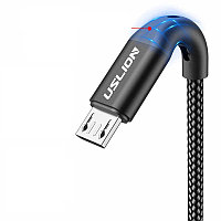 Зарядный USB дата кабель USLION MicroUSB для быстрой зарядки, 2.4A, 2м, черный 555092
