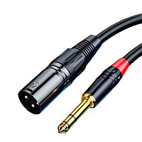 Аудиокабель микрофонный jack 6.35mm - XLR трехжильный для микшера, караоке, папа-мама, 15 метров, черный