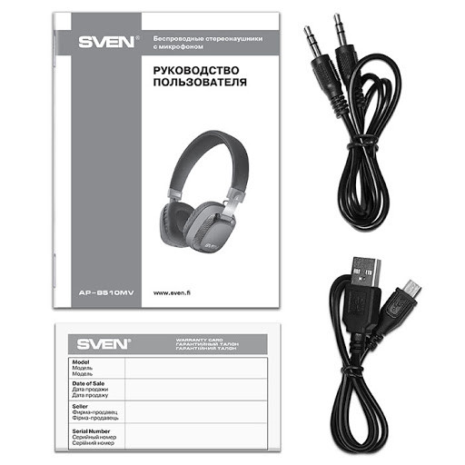 Беспроводные Bluetooth наушники с микрофоном и RGB-подсветкой SVEN AP-B510MV, регул. громк., черно-серый - фото 4 - id-p225060402