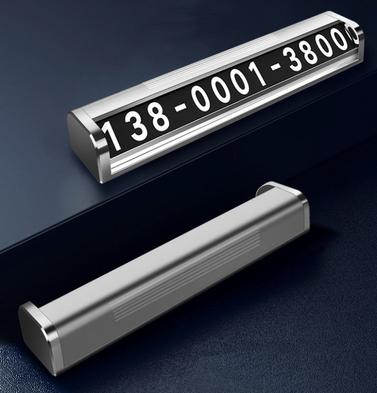 Автовизитка - табличка с номером телефона в автомобиль Design PRO, алюминий, люминесцентные цифры, серебро - фото 1 - id-p225060456