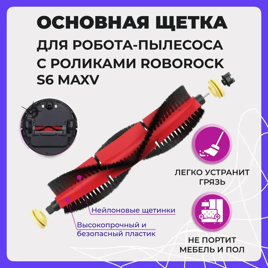 Основная щетка для робота-пылесоса с роликами Roborock S6 MaxV 558039 - фото 1 - id-p225060500