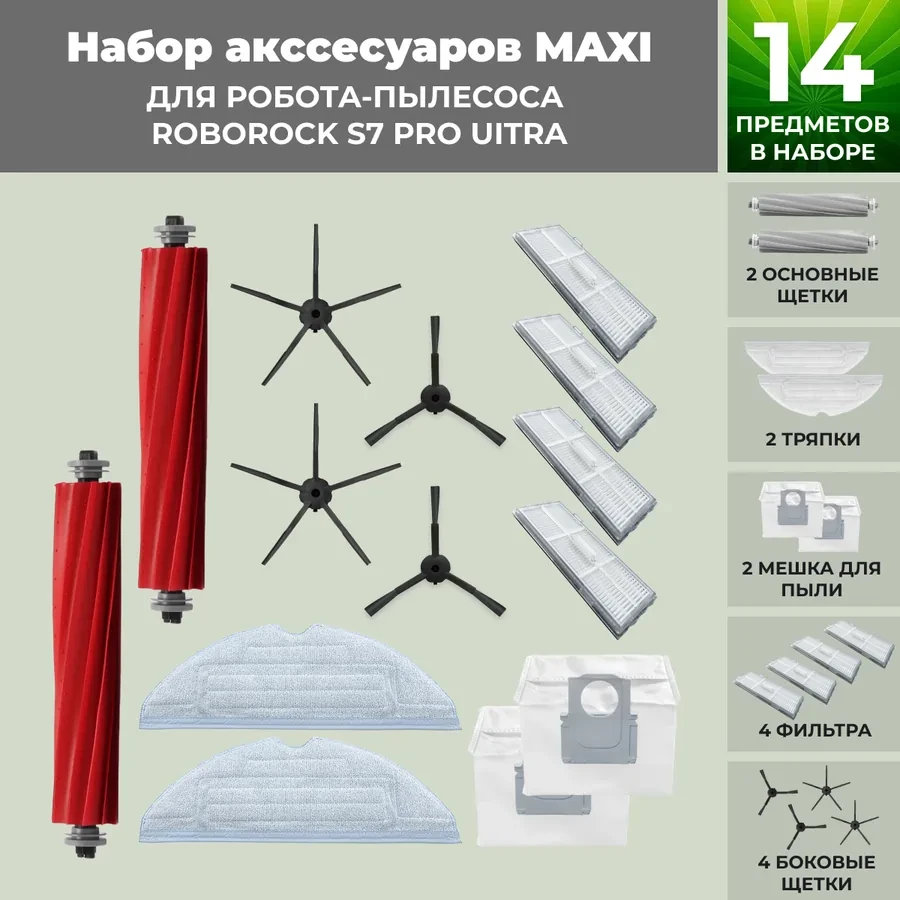Набор аксессуаров Maxi для робота-пылесоса Roborock S7 Pro UItra, черные боковые щетки 558484 - фото 1 - id-p225060597