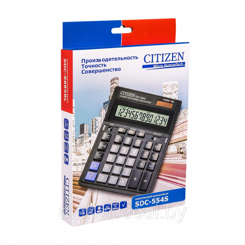 Калькулятор настольный Citizen SDC-554S, 14-разрядный, 199x153x30.5, черный - фото 2 - id-p225061238