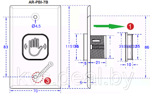 Сенсорная кнопка "Выход" AR-PBI-7B-GR-NN SOYAL - фото 2 - id-p225061263