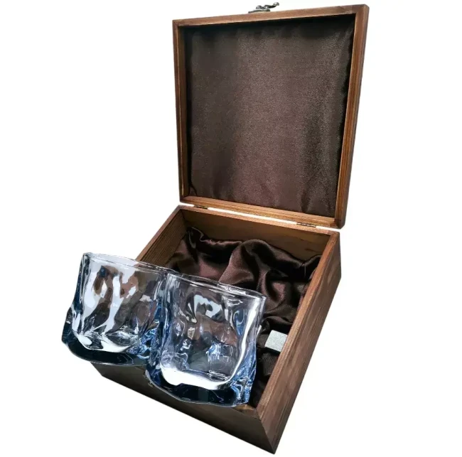 Подарочный набор для виски в деревянной шкатулке с камнями AmiroTrend ABW-304 brown transparent blue - фото 2 - id-p225061458