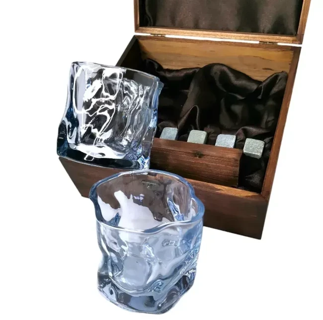 Подарочный набор для виски в деревянной шкатулке с камнями AmiroTrend ABW-304 brown transparent blue - фото 3 - id-p225061458