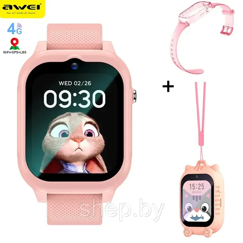 Детские умные GPS часы Awei H29 с камерой, SIM, 4G, Bluetooth, Wi-Fi, Цвет : черный, розовый, голубой - фото 1 - id-p225061498