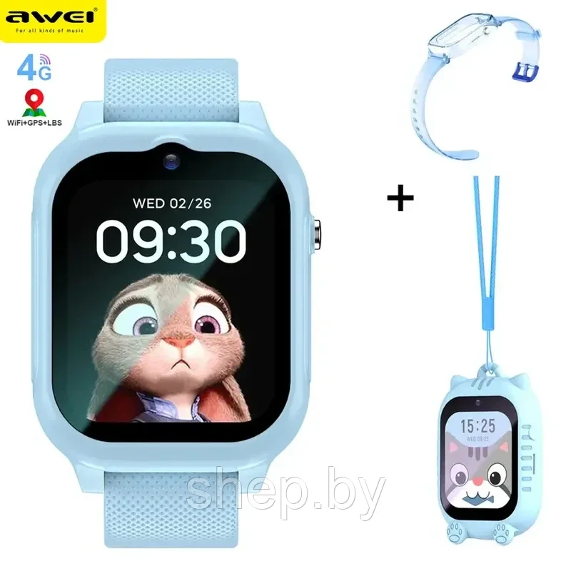 Детские умные GPS часы Awei H29 с камерой, SIM, 4G, Bluetooth, Wi-Fi, Цвет : черный, розовый, голубой - фото 2 - id-p225061498