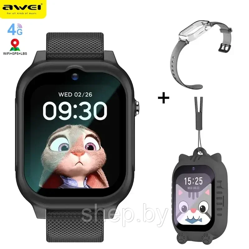 Детские умные GPS часы Awei H29 с камерой, SIM, 4G, Bluetooth, Wi-Fi, Цвет : черный, розовый, голубой - фото 3 - id-p225061498