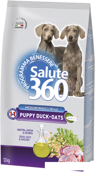 Сухой корм для собак Pet360 Salute 360 для щенков средних и крупных пород с уткой и овсом 12 кг - фото 1 - id-p224841761