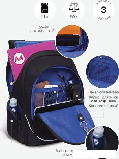 Школьный рюкзак Grizzly RU-335-3 (черный/синий) - фото 2 - id-p224841812
