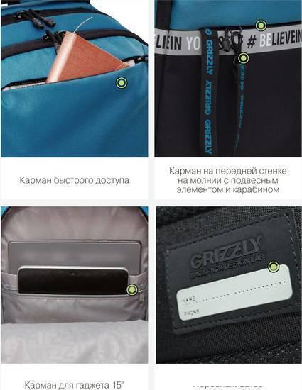 Городской рюкзак Grizzly RU-337-2 (черный/синий) - фото 5 - id-p224841843