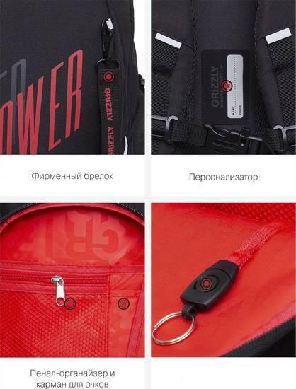 Школьный рюкзак Grizzly RU-335-3 (черный/красный) - фото 5 - id-p224841849