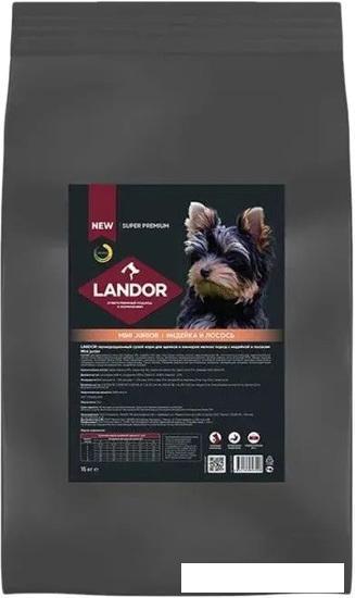 Сухой корм для собак Landor Mini Junior для щенков и юниоров мелких пород с индейкой и лососем 15 кг - фото 1 - id-p224841378