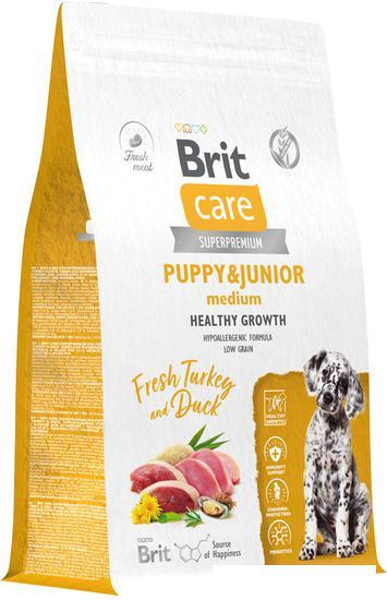 Сухой корм для собак Brit Dog Puppy&Junior Medium Healthy Growth с индейкой и уткой 3 кг - фото 1 - id-p224841405