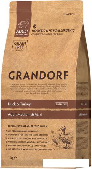 Сухой корм для собак Grandorf Adult Medium & Maxi Duck & Turkey (с уткой и индейкой) 1 кг - фото 1 - id-p224841419