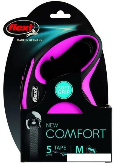Поводок-рулетка Flexi New Comfort M Tape 5 м (розовый/черный) - фото 2 - id-p224844174
