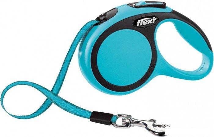 Поводок-рулетка Flexi New Comfort M Tape 5 м (голубой/черный) - фото 1 - id-p224844179