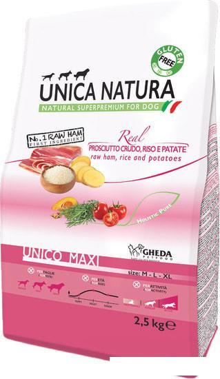 Сухой корм для собак Unica Natura Unico Maxi с сыровяленой ветчиной, рисом и картофелем 2.5 кг - фото 1 - id-p224843296