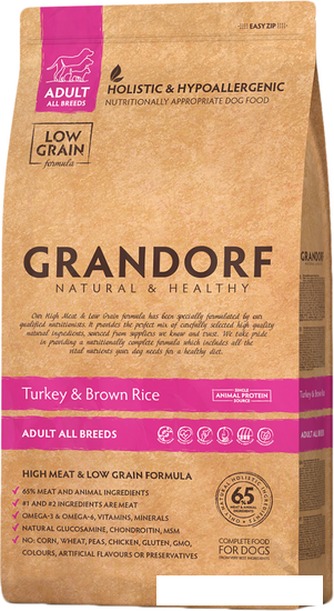 Сухой корм для собак Grandorf Adult All Breeds Turkey & Brown Rice (индейка и коричневый рис) 1 кг - фото 1 - id-p224841612