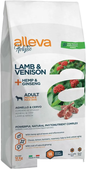 Сухой корм для собак Alleva Holistic Lamb & Venison + Hemp & Ginseng Medium/Maxi (Ягненок и оленина + конопля - фото 1 - id-p224841669