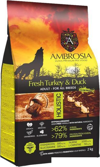 Сухой корм для собак Ambrosia Adult All Breeds Fresh Turkey & Duck (для всех пород с индейкой и уткой) 2 кг - фото 1 - id-p224868729