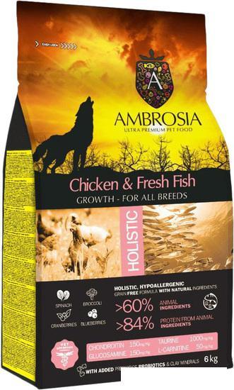 Сухой корм для собак Ambrosia Puppy & Growth All Breeds Chicken & Fresh Fish (для щенков всех пород с курицей - фото 2 - id-p224868818