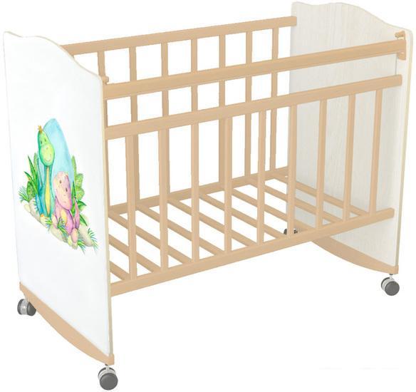 Классическая детская кроватка Indigo My Dream Динозаврики (натуральный/белый) - фото 1 - id-p224842432