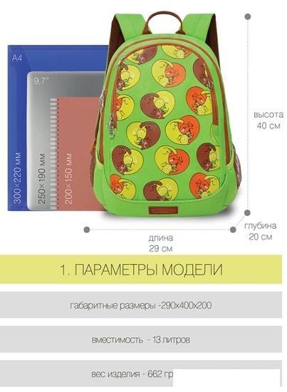 Школьный рюкзак Grizzly RD-041-3/3 (салатовый) - фото 2 - id-p224842434