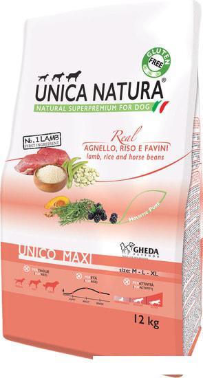 Сухой корм для собак Unica Natura Unico Maxi с ягненком, рисом, конскими бобами 12 кг - фото 1 - id-p224842543