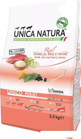 Сухой корм для собак Unica Natura Unico Maxi с ягненком, рисом, конскими бобами 2.5 кг - фото 1 - id-p224842564
