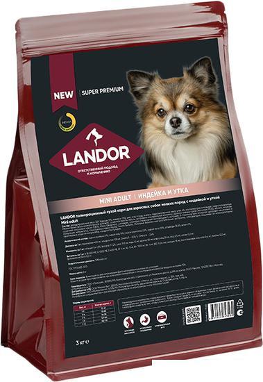Сухой корм для собак Landor Mini Adult для взрослых мелких пород с индейкой и уткой 3 кг - фото 1 - id-p224869011