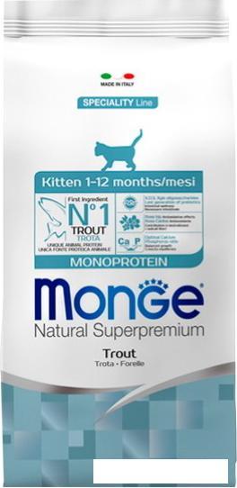 Сухой корм для кошек Monge Kitten Monoprotein Trout 10 кг - фото 1 - id-p224868023